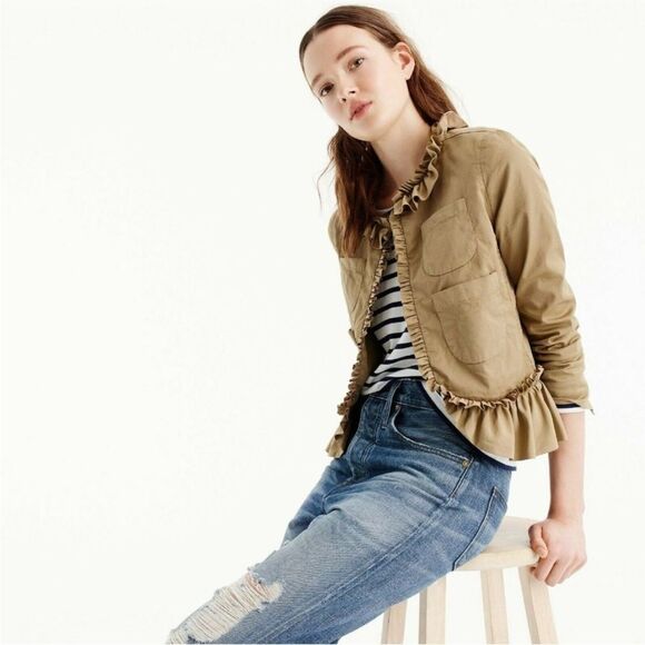 J. Crew Jackets & Blazers - J Crew Tan Ruffle Chino Cropped Blazer | Size 2